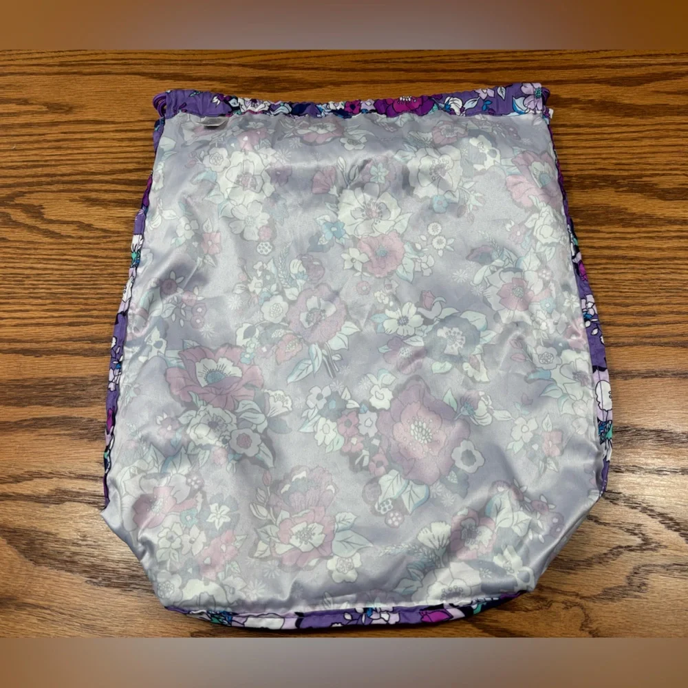 VERA BRADLEY Enchanted Garden Drawstring Bag Purple Floral Backsack - Picture 4 of 9
